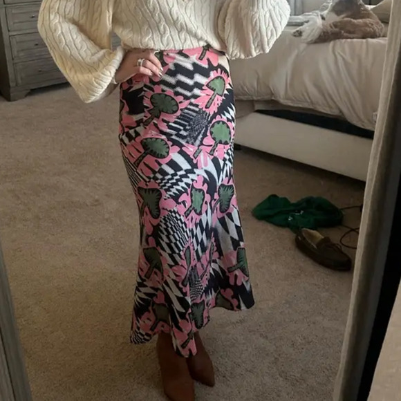 Untitled in Motion Black Bias Cut Midi Skirt MEDIUM Mushroom Designer Work $262 - Picture 6 of 12